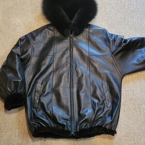 Sakowitz Furs - Reversible Men's Mink Fur to Leater Bomber Jacket - Hoody SZ XL